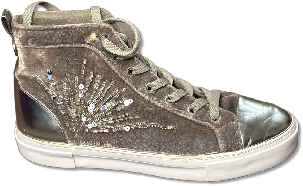 GUESS Women's G Force Womens Size 7.5 Beaded High Top Velvet Sneakers Light Gray